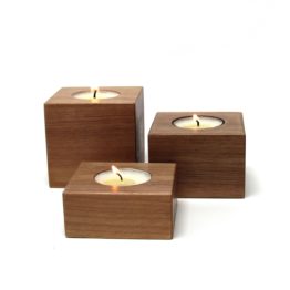 trio de velas em madeira maciça jequitibá