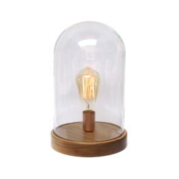 luminária de mesa aura redoma de vidro madeira lâmpada de filamento