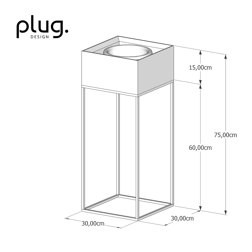 dimensão suporte botânico 75cm plug design