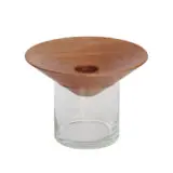 Vaso Baobá da Plug Design em madeira maciça e vidro transparente com folhas verdes
