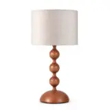 abajur laguna plug design luminária de mesa esferas de madeira e cúpula de tecido linho ideal para quarto e sala
