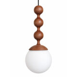 luminária pendente laguna contemporâneo com esferas de madeira maciça e globo de vidro ideal para quarto sala e projetos de arquitetura de alto padrão