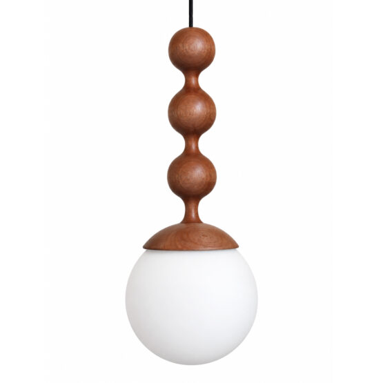 luminária pendente laguna contemporâneo com esferas de madeira maciça e globo de vidro ideal para quarto sala e projetos de arquitetura de alto padrão